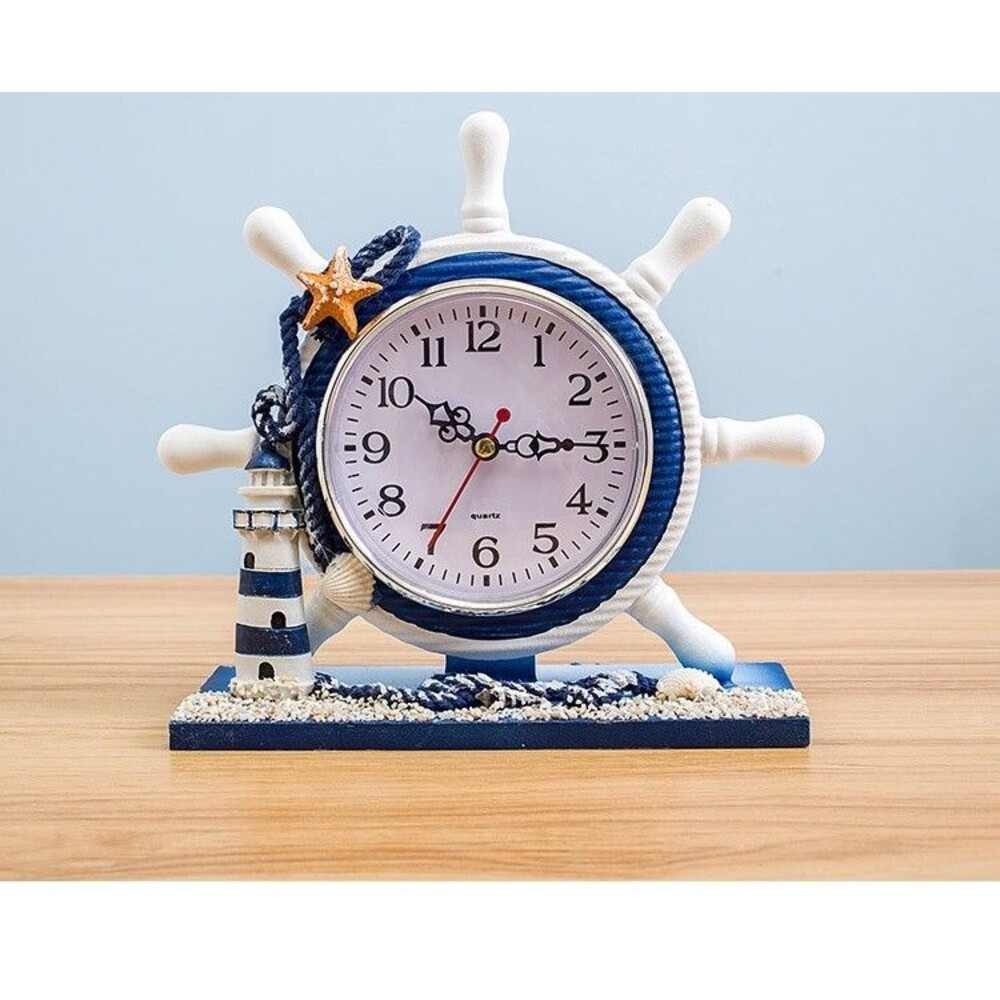 Mediterranean Style Desk Clock Nautical Clock Silent Helm Lighthouse Decor Gift